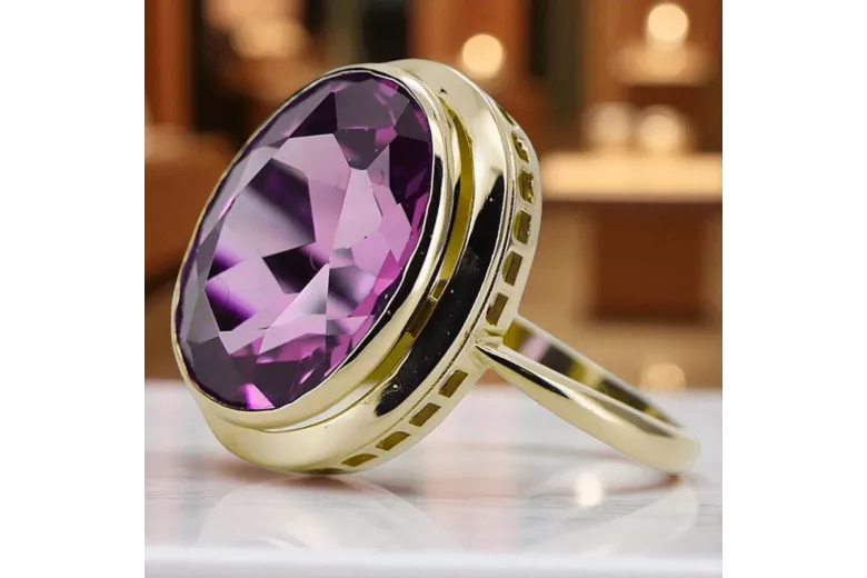 Аметист 14K жълто злато Пръстен Винтидж бижута vrc285y